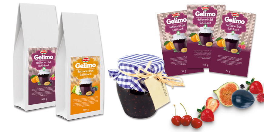 Veganes Geliermittel "Gelimo" für Konfitüre von Morga klassisch und in Bio-Qualität im 500 Gramm Beutel und in 50 Gramm Portionsbeuteln